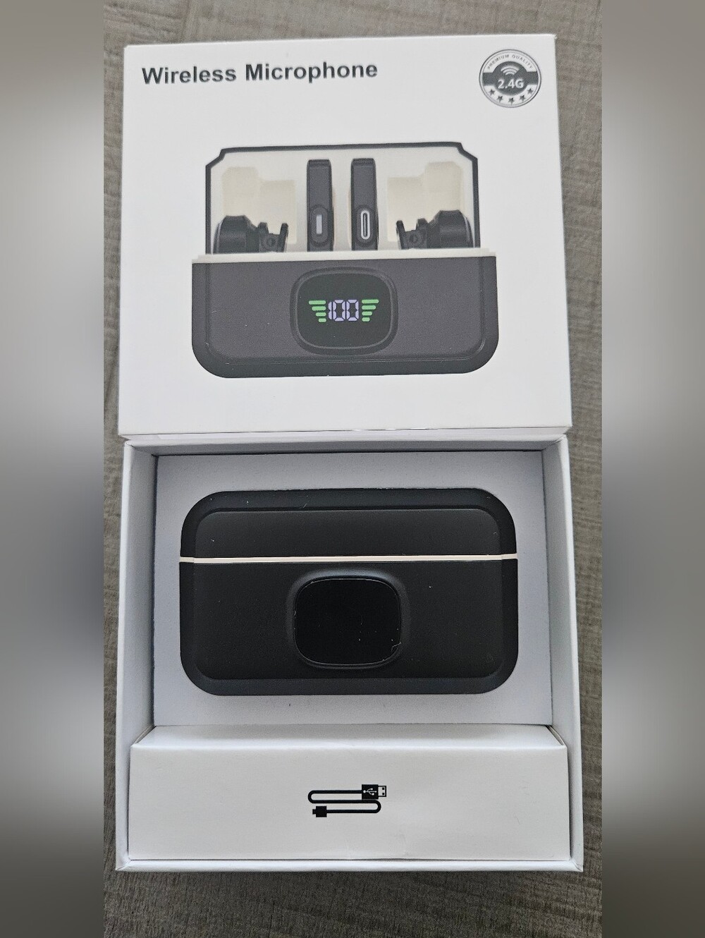 Wireless Earbuds Charging Case in Black Dual 2.4GHz Wireless Microphone Set